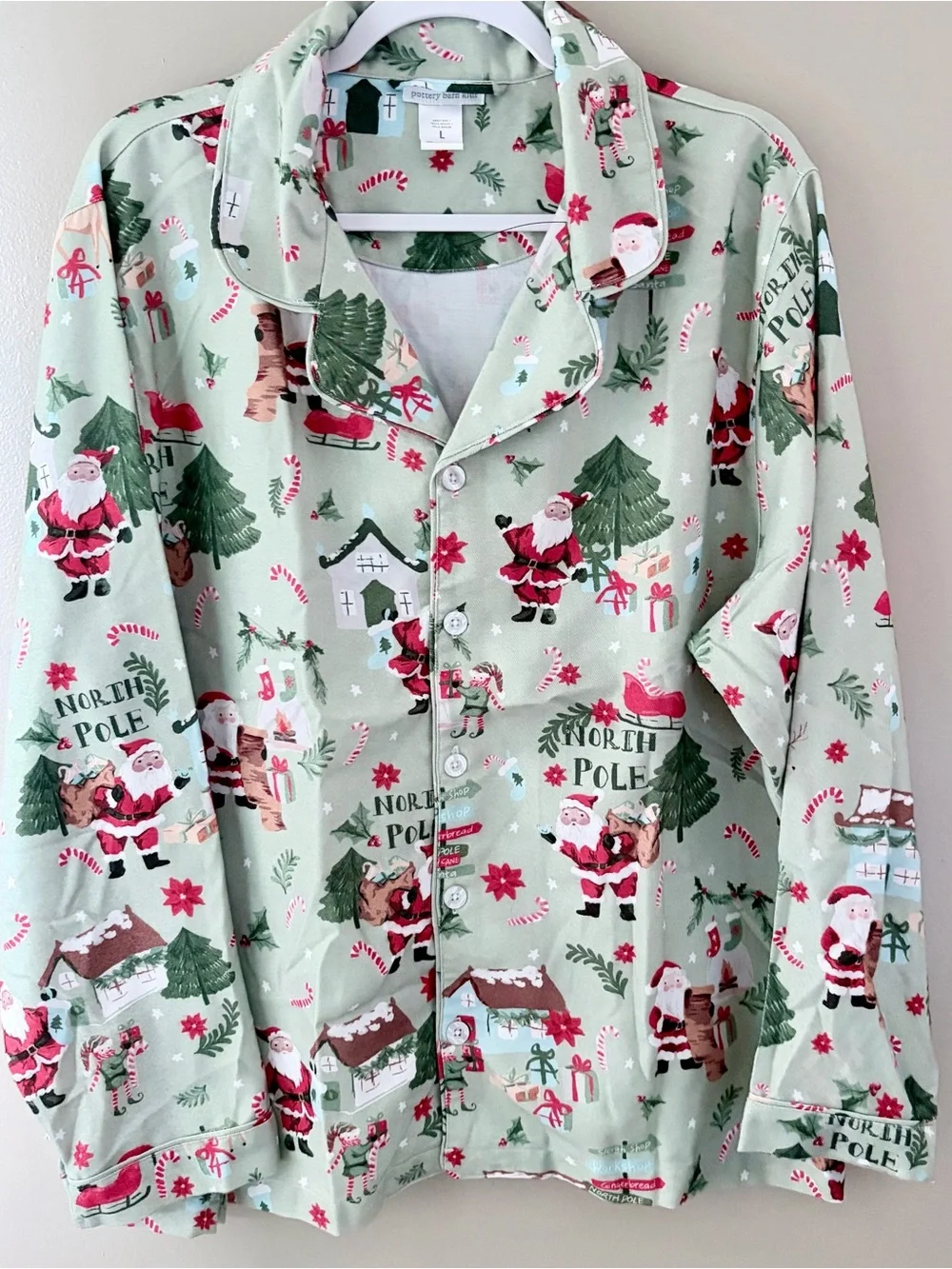 Pottery Barn Christmas Pajama Set Size L Adult North Pole Santa Flannel PJ